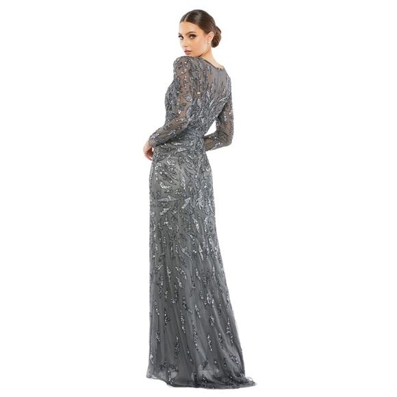 NWT MAC DUGGAL Charcoal Sequin Beaded Long Sleeve Evening Gown Women’s - Picture 13 of 13